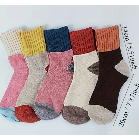 5 Pr Wool Blend Colorblock Socks Med - Picture 2 of 5